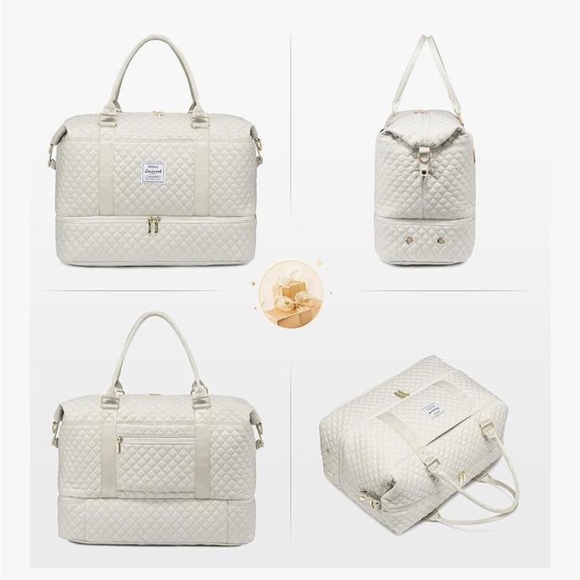 NWT LOVEVOOK Travel Duffle Bag, Weekender Bags Women w Shoe Compartment Cream - Picture 4 of 14